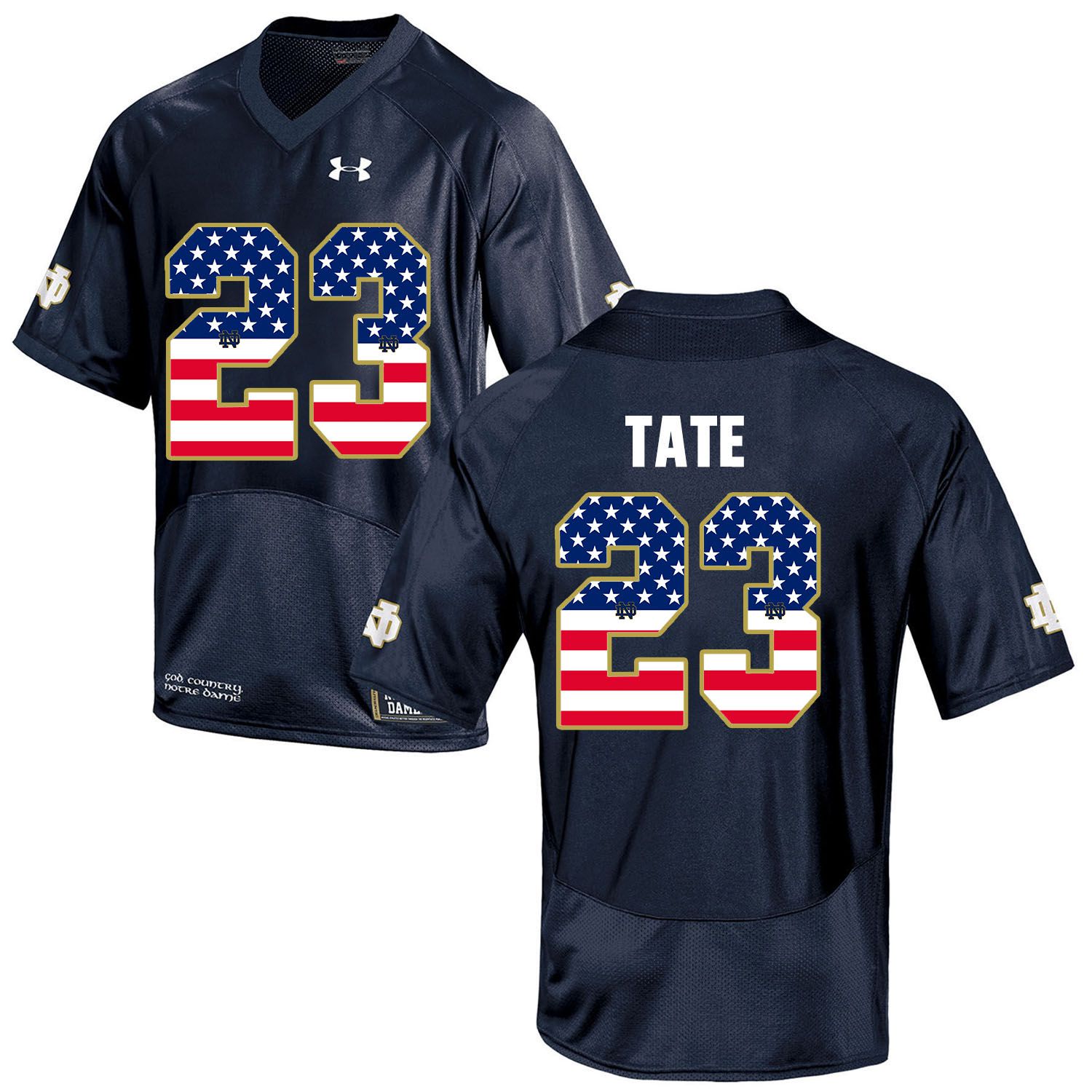 Men Norte Dame Fighting Irish #23 Tate Navy Blue Flag Customized NCAA Jerseys